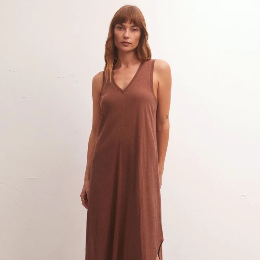 Z Supply Women’s Reverie Slub Midi Dress in Burnt Orange (M)